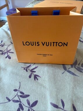 Louis Vuitton Orange Paper Shopping Bag with Blue Handles